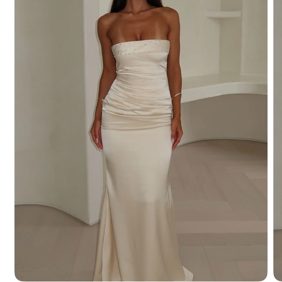 Ophelia Strapless Embellished Satin Maxi Dress - Picture 1 of 3